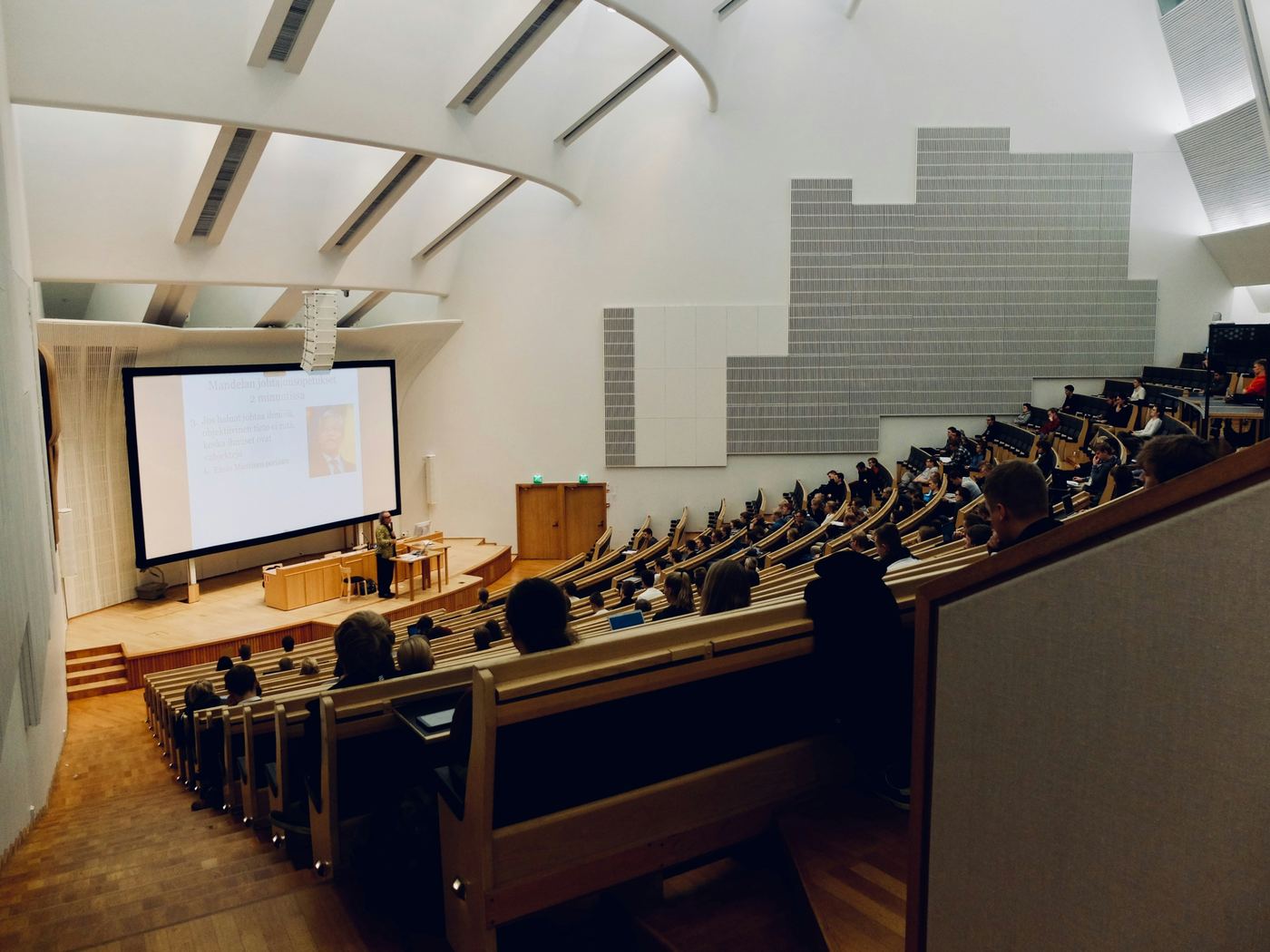 Students in a university lecture theatre